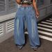 Retro Washed Blue Wide Leg Jeans High Waisted Elastic Plus Size Lantern Jeans Style Design Pleated_ecoleips.com