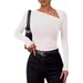 Sexy Milk Silk Women's T-Shirt Long Sleeved Slanted Neck European American Cross Border Trendy Base Layers Top for Ladies_ecoleips.com