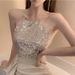 Pure Desire Hot Girl Sexy Outfit's Summer Fashion Internet Celebrity Sequin Camisole Top + High Waist A-line Skirt_ecoleips.com