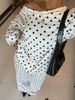 Women's Polka Dot Print Off-Shoulder Long Sleeve Top with Drawstring Trousers European American Style Casual Suit_ecoleips.com