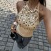 Women's High Neck Sleeveless Sequined Camisole Short Length Vacation Style Spring Summer Top_ecoleips.com