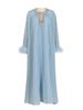 K Mingyuan Style New Round Neck Diamond Studded Pleated Solid Color Dress_ecoleips.com