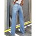 Women's Drape Wide Leg Jeans - High Waist Flowy Mopping Long Pants In Medium Blue, Light Blue & Black, Y2K Retro Casual Trousers_ecoleips.com