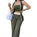 Women's Sexy 3-Piece Set, Olive Green Tank Top With Sleeveless Cardigan And High-Waist Straight Leg Pants, Elegant Lounge And Streetwear Outfit_ecoleips.com