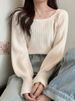 Autumn Winter Loose Women Sweaters Casual Soft Long Puff Sleeve Pullovers Jumpers Knitwear Basic Sweater For Women Tops_ecoleips.com