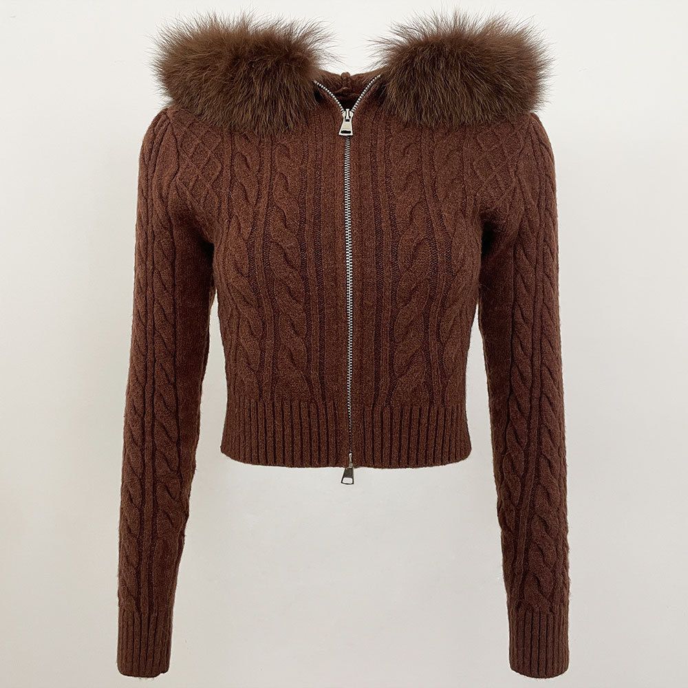 Women's Hooded Zip-Up Cardigan With Detachable Fur Trim - Stylish Winter Pullover For Casual & Office Wear_ecoleips.com