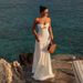 Summer New Women's Sexy Beach Style Vacation Strapless Hollow out Solid Color Dress in Stock_ecoleips.com