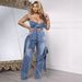 Women's Distressed Patchwork Bow Wide-Leg Jeans | High Waisted Straight Denim Pants With Decorative Knots | Winter Washed Stretch Polyester Trousers_ecoleips.com