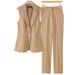 "Women's Slim Fit Khaki Suit Vest Set – Professional Two-Piece Blazer & Pants For Office & Formal Occasions"_ecoleips.com