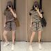 Cross-Border Foreign Trade Korean Version Casual Suit Women Striped Hit Short-Sleeved Sweatshirt Slimming Age-Reducing_ecoleips.com