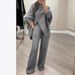 Women's Clothing Solid Color V Neck Single Breasted Slim Fitting Knitted Sweater Two Piece Set_ecoleips.com