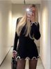 Tossy Fashion Women's Knit Mini Dress Ruffled Autumn High Waist Elegant Slim Party Dress Patchwork Knitwear Sweater Female Dress_ecoleips.com