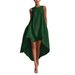 Summer Fashion Women's Sleeveless round Neck Dress Casual European American Style Solid Color Cross Border Irregular Design_ecoleips.com