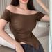 AC665 Pure Desire Off-Shoulder Slim-Fit Women's Base Shirt With Irregular Hem Long-Sleeve T-Shirt Top_ecoleips.com