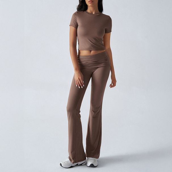 Women's Casual Solid Color Trousers Set Slim Fit Short Sleeved Top And Bottoms Spring/Summer European American Style_ecoleips.com