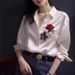 European-style White Printed Satin Shirt For Women, High-end, Light Luxury, Elegant Socialite Top, Unique And Stunning_ecoleips.com