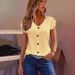 Elegant V-Neck Flutter Sleeve Blouse - Soft Polyester Casual Top For Women, Versatile For Office & Daily Wear_ecoleips.com