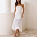 Fashion Hight Waist Irregular Hem White Dress Sexy Strapless Sleeveless Evening Dress Elegant Lace Jacquard Stitching Long Dress_ecoleips.com