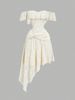 Elegant Lace Off-Shoulder Midi Dress for Women A-Line Asymmetrical Hem Cocktail Party Dress_ecoleips.com