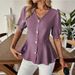 Elegant V-Neck Bubble Sleeve Blouse Slim Fit Short Sleeve Shirt Solid Color Summer Top for Office And Casual Wear for Women_ecoleips.com