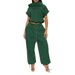 Women's Casual Crop Top And High Waist Elastic Pants Set Round Neck Short Sleeve Tie Detail Autumn Wear_ecoleips.com
