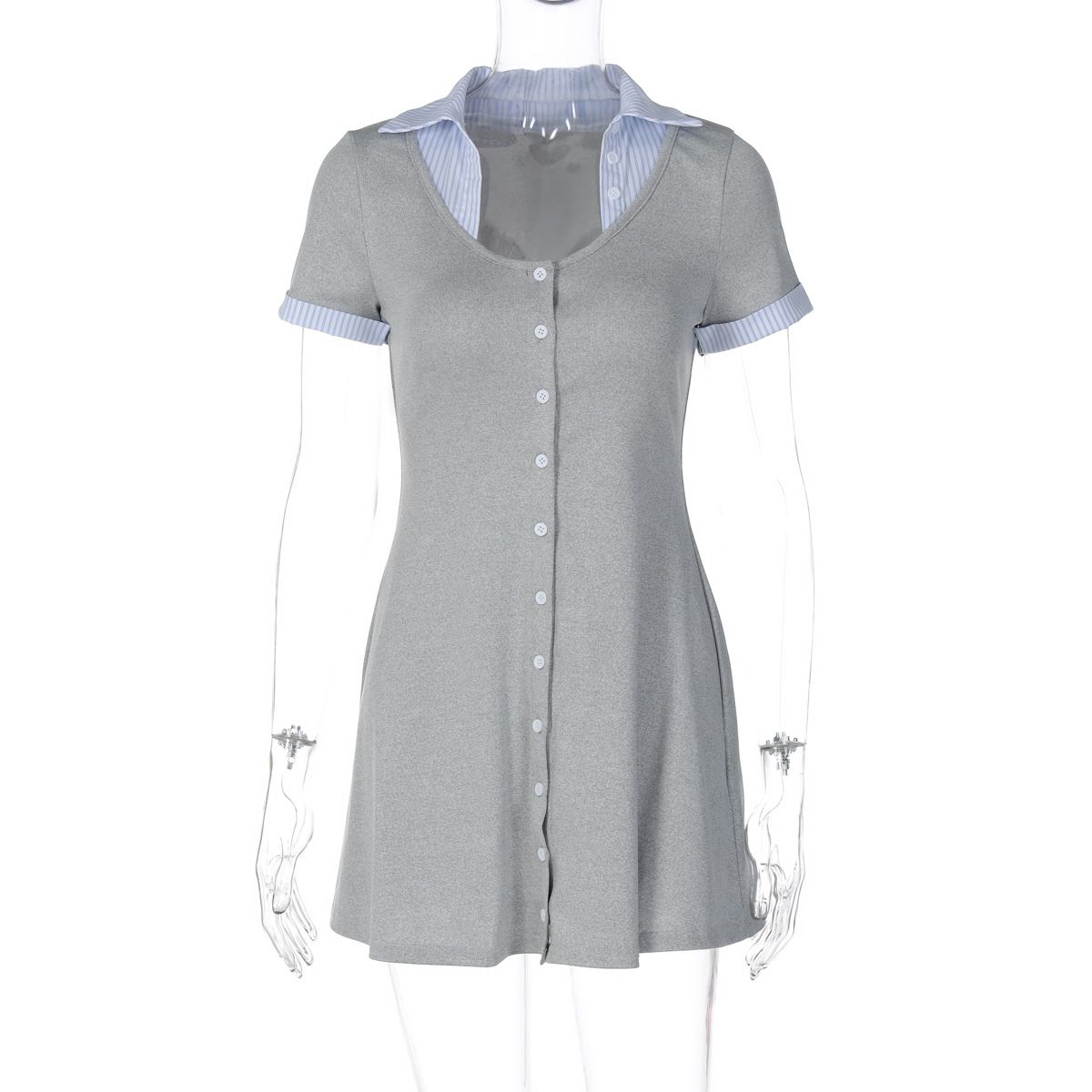Women's Clothing Summer Fashion Cardigan Color Block Short Sleeve Dress Button Down 2026 New Clothing_ecoleips.com