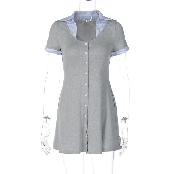 Women's Clothing Summer Fashion Cardigan Color Block Short Sleeve Dress Button Down 2026 New Clothing_ecoleips.com