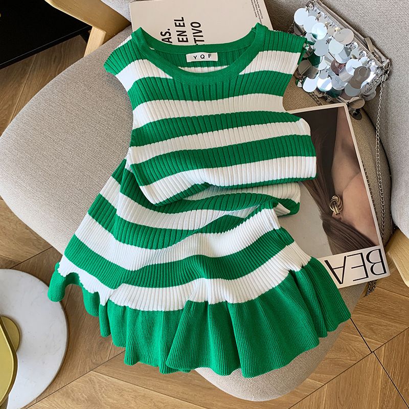 Women's Clothing Women's Summer New Sleeveless Striped Slim Vest Skirt Fishtail Dress Knitted Skirt Female_ecoleips.com