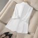 White Casual Blazer Jacket for Women Thin 3/4 Sleeve Lightweight European American Style Outerwear_ecoleips.com