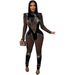 Women's Clothing Fashion Solid Color Mesh Hot Diamond Long Sleeved Trousers Jumpsuit_ecoleips.com