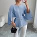 Women's Elegant Bell Sleeve Blouse Solid Color Office Wear Top with Waist Tie for Evening Fashion Fall_ecoleips.com