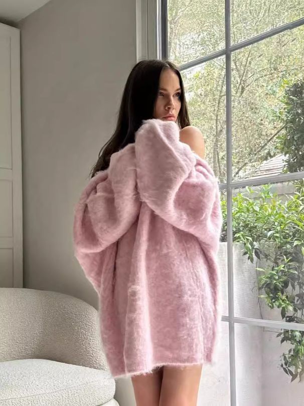 Elegant Backless Knit Sweater For Women - Soft Long Sleeve Loungewear In White & Pink | Comfortable Polyester Fabric | Sweet & Feminine Style_ecoleips.com
