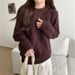 girl Soft Cozy Round Neck Pullover Sweater Women, Autumn And Winter New Lazy Style, Loose Fit, Solid Color, Long Sleeve_ecoleips.com