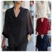 Fashionable T Neck Chiffon Top For Women Loose Fit Slimming Shirt Summer Style New Arrival_ecoleips.com