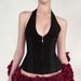 European And American Street Fashion Strap Waist Design Solid Color Sexy Hot Girl Halter Neck Zipper Tank Top_ecoleips.com