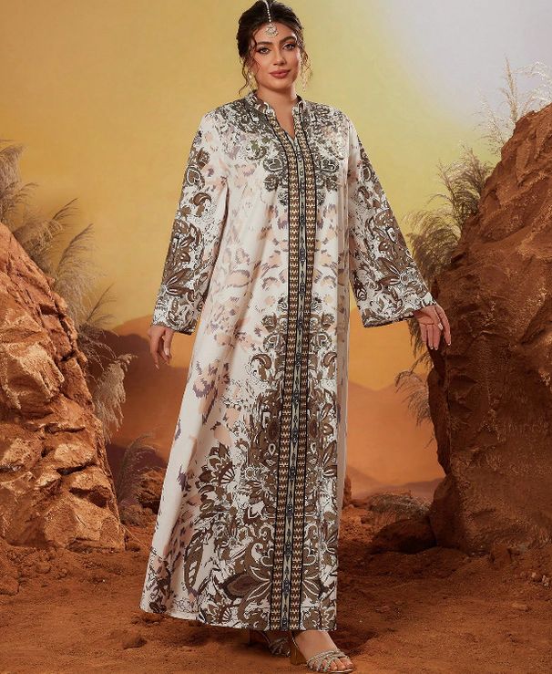 Elegant Middle Eastern Inspired Maxi Dress With Embroidery & Crystal Accents – A-Line Long Sleeve Evening Gown For Parties & Special Occasions_ecoleips.com