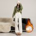 White Narrow Wide-leg Jeans Women, Fleece-lined, High-waisted, Slimming, New Autumn/winter 2025 Model, Straight Pants_ecoleips.com