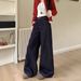 Dark Blue American-style Wide-leg Jeans For Women, New Autumn And Winter High-waisted Slimming Loose-fitting Drapey_ecoleips.com