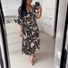Women's Clothing Summer New Printed V Neck High Waist Lace Up Dress Flared Mid Sleeve Ruffled Slit Long Skirt_ecoleips.com
