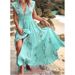 2023 New European And American Cross-Border Summer Women's V-Neck French Beach Bohemian Printed Dress_ecoleips.com