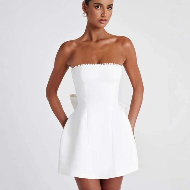Women's Clothing Sleeveless Simple Top A Line Skirt For Women Spring And Summer New Style Temperament Sweet And Spicy Backless Bow Short Skirt_ecoleips.com