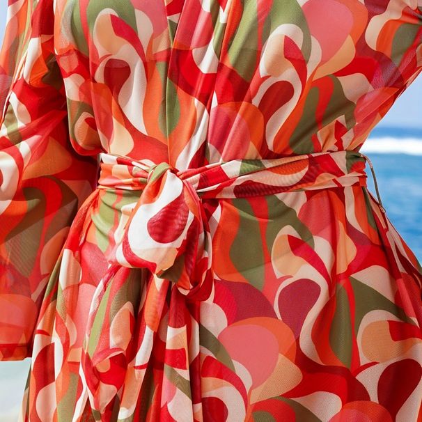 Lightweight Watermelon Red Beach Cardigan, Wrap Design For Sun Protection & Poolside Glamour"_ecoleips.com