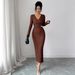 European And American Cross-border 2026 New Model Cross-neck Knitted Textured Solid Color Slim-fit Dress For_ecoleips.com
