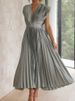 K New Sexy Pleated Dress, Casual Loose Zipper Sleeveless Dress_ecoleips.com