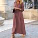Aria Basics Aria Basics 2023 European And American Cross-border New Style Large Hem Dress, Solid Color, Turn-down Collar, Sleeve, Simple Casual_ecoleips.com