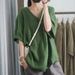 Summer New Half-sleeved Casual Loose Large Size Meat Covering Comfortable V-neck Top Short-sleeved T-shirt Solid Color High-end Women's Clothing_ecoleips.com