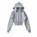 "Cropped Hooded Sweater Jacket For Women – Detachable Hood & Slim Fit (Pinkish/Dark Brown/Black) – Y2K Aesthetic & Streetwear Style"_ecoleips.com