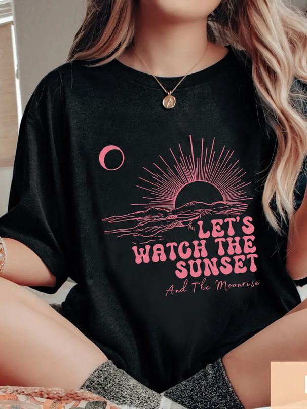 Women's Casual Solid Color Short Sleeve T-Shirt Loose Fit round Neck Printed Tee for Everyday Wear_ecoleips.com