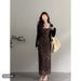Summer New French Style Sexy Tank Top Leopard Print Bodycon Fashion Slimming Long Dress Two-Piece Set_ecoleips.com