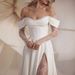 European And American One Shoulder Evening Dress New Style High End Light Luxury White Dress Slit Small Tail Light Wedding Dress Female_ecoleips.com